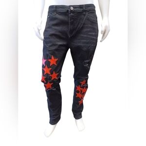 OlllO NWT Distressed Black Skinny Red Star Jeans Size 36